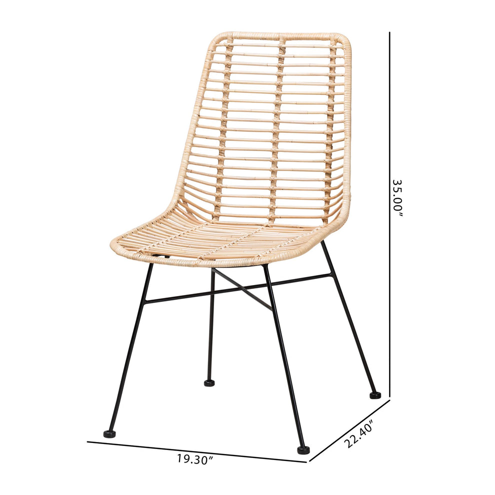 Baxton Studio bali & pari Manhattan Modern Bohemian Natural Brown Rattan and Black Metal 2-Piece Dining Chair Set | Dining Chairs | Modishstore - 8