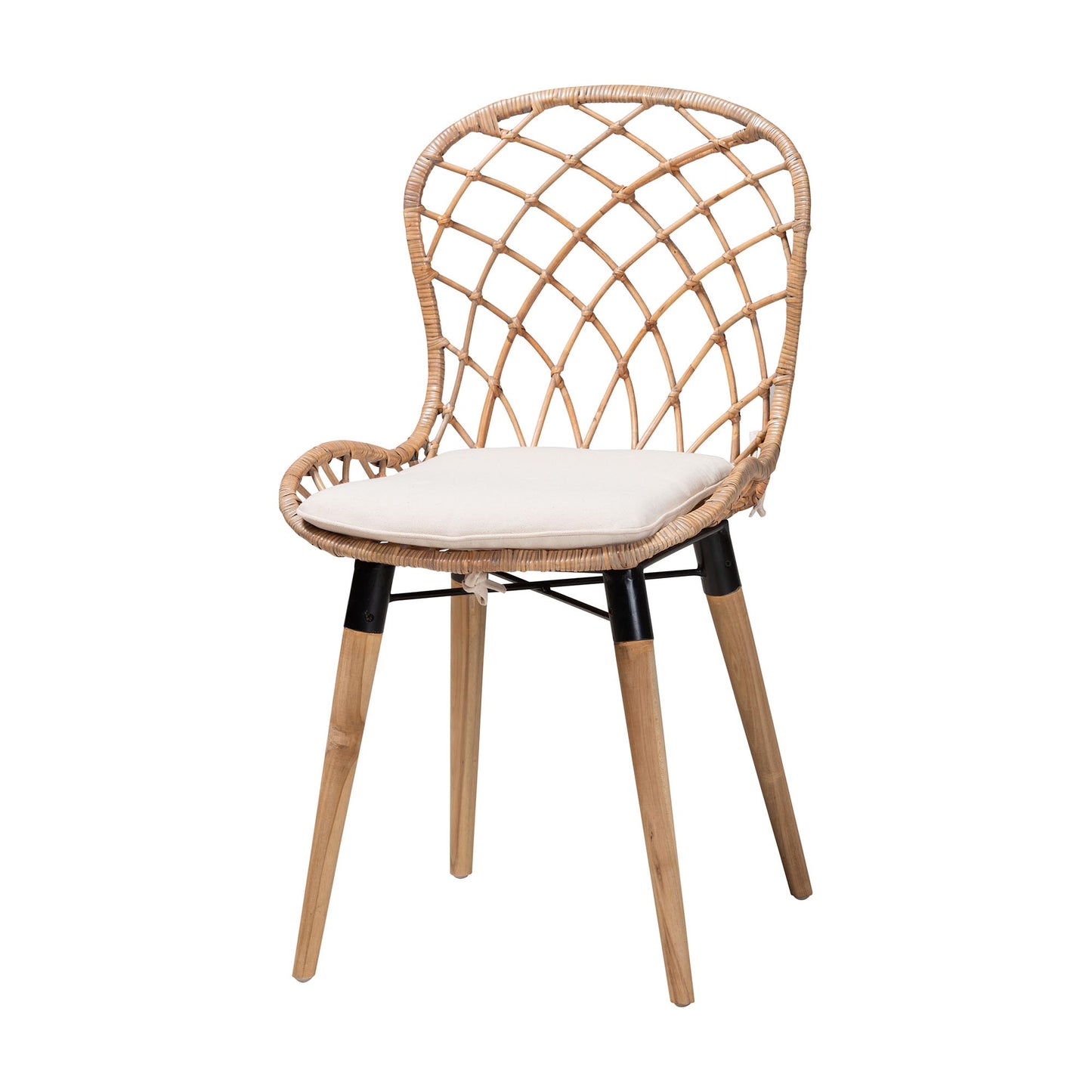 Baxton Studio Sabelle Modern Bohemian Light Blue Rattan and Natural Brown Finished Wood 5-Piece Dining Set | Dining Sets | Modishstore - 15