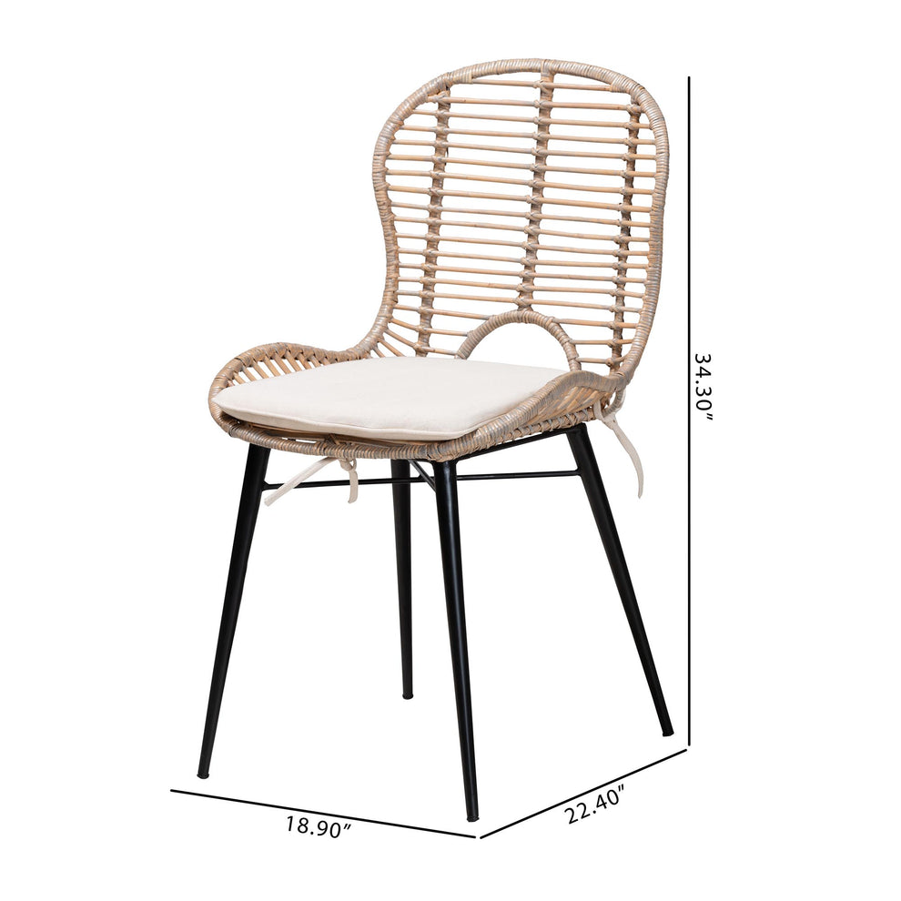 Baxton Studio bali & pari Brenna Modern Bohemian Greywashed Rattan and Black Metal 2-Piece Dining Chair Set | Dining Chairs | Modishstore - 8