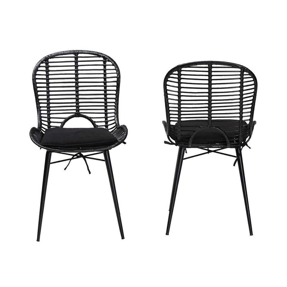 Baxton Studio bali & pari Brenna Modern Bohemian Greywashed Rattan and Black Metal 2-Piece Dining Chair Set | Dining Chairs | Modishstore - 12