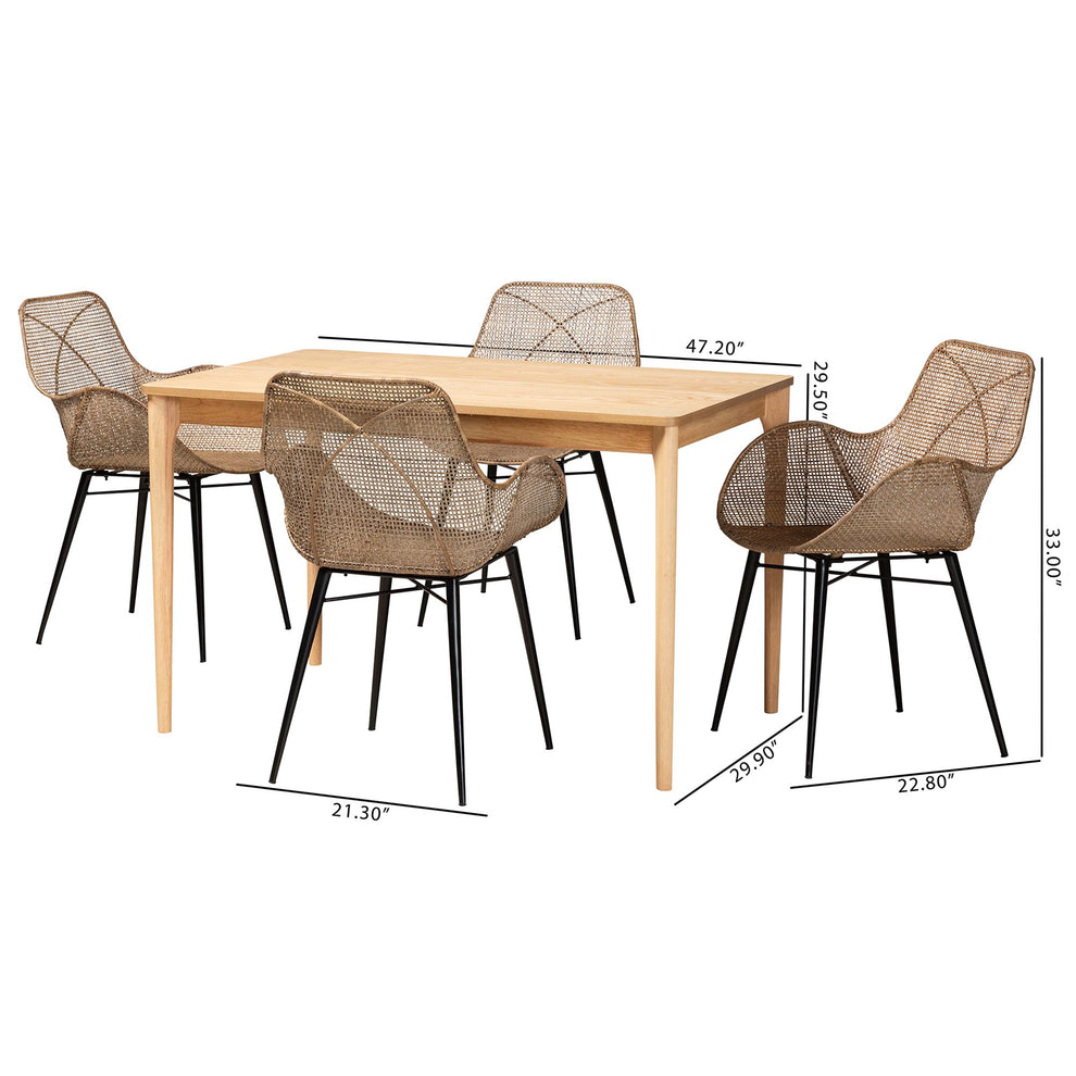 Baxton Studio Ballerina Modern Bohemian Greywashed Rattan and Black Metal 5-Piece Dining Set | Dining Sets | Modishstore - 10