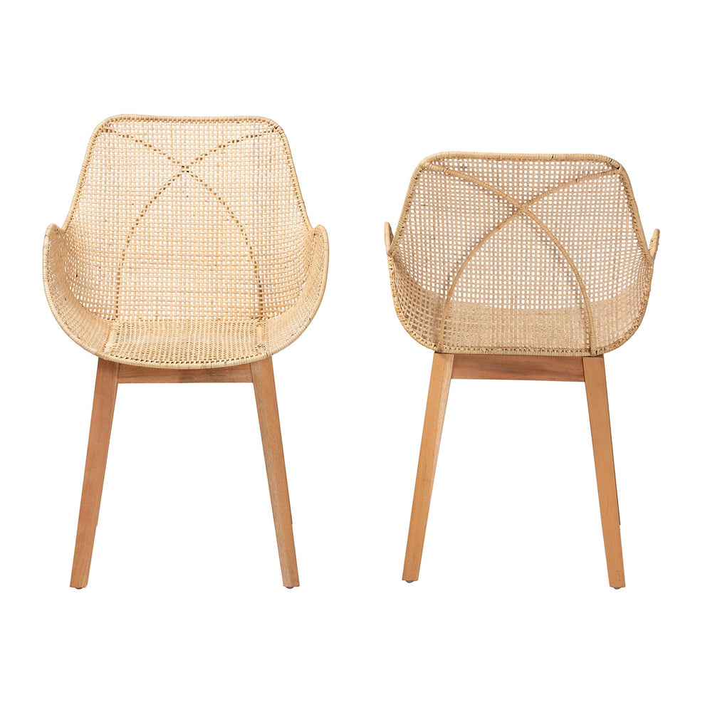 Baxton Studio bali & pari Ballerina Japandi Natural Brown Finished Mahogany Wood and Rattan 2-Piece Dining Chair Set | Dining Chairs | Modishstore - 3