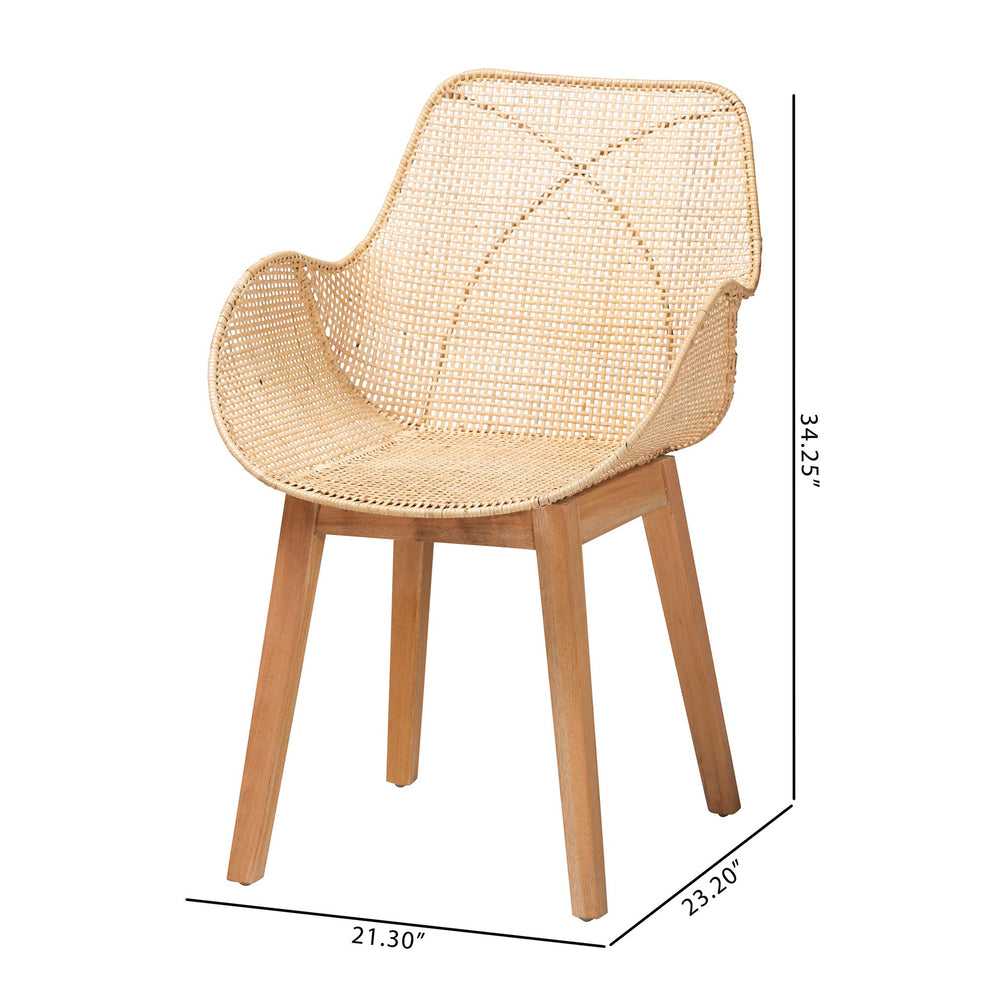 Baxton Studio bali & pari Ballerina Japandi Natural Brown Finished Mahogany Wood and Rattan 2-Piece Dining Chair Set | Dining Chairs | Modishstore - 8