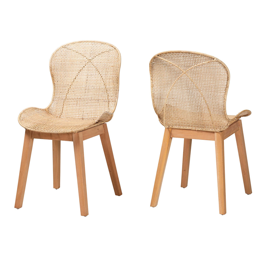 Baxton Studio bali & pari Sabelle Japandi Natural Brown Mahogany and Rattan 2-Piece Dining Chair Set | Dining Chairs | Modishstore - 2