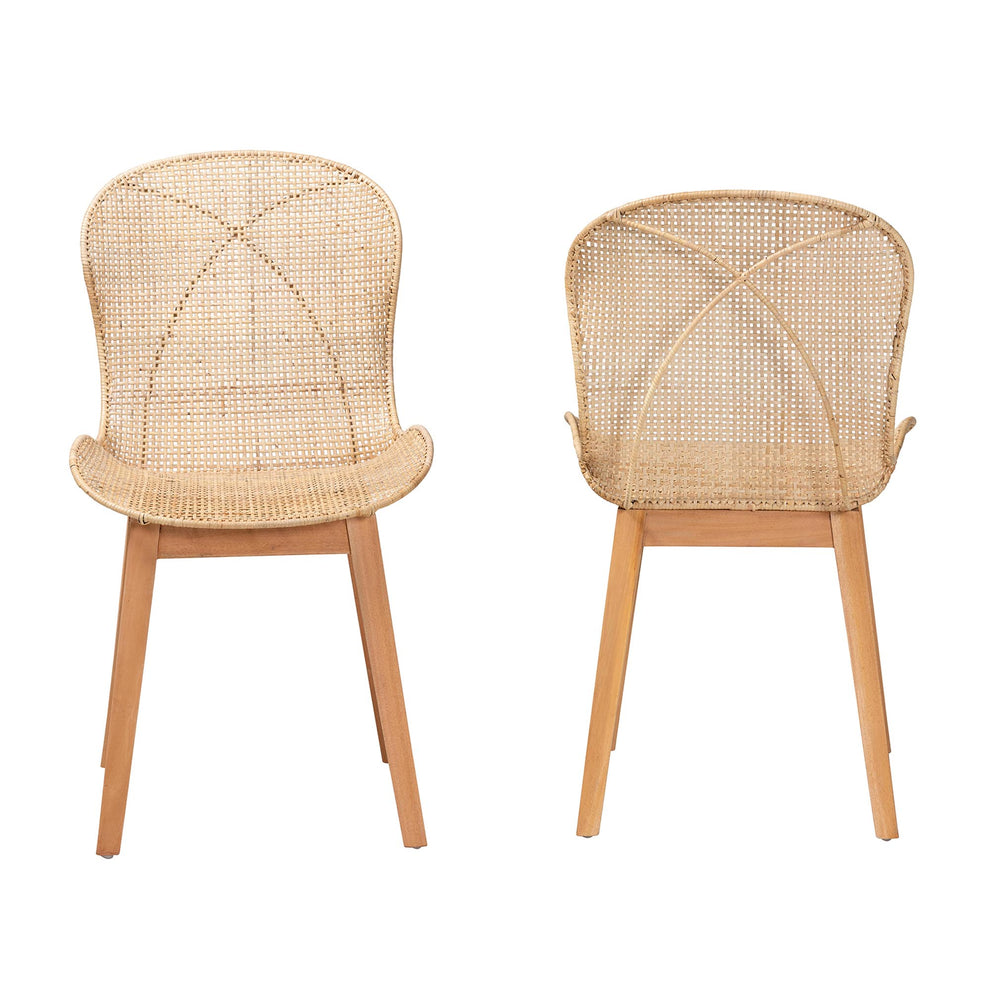 Baxton Studio bali & pari Sabelle Japandi Natural Brown Mahogany and Rattan 2-Piece Dining Chair Set | Dining Chairs | Modishstore - 3