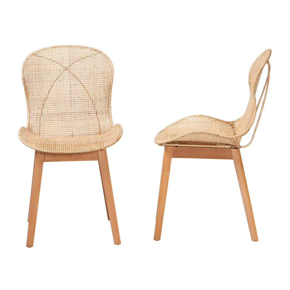 Baxton Studio bali & pari Sabelle Japandi Natural Brown Mahogany and Rattan 2-Piece Dining Chair Set | Dining Chairs | Modishstore - 4