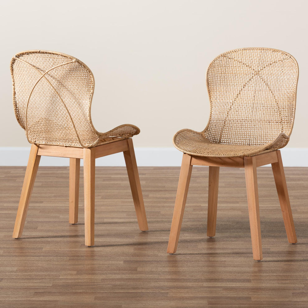 Baxton Studio bali & pari Sabelle Japandi Natural Brown Mahogany and Rattan 2-Piece Dining Chair Set | Dining Chairs | Modishstore - 9
