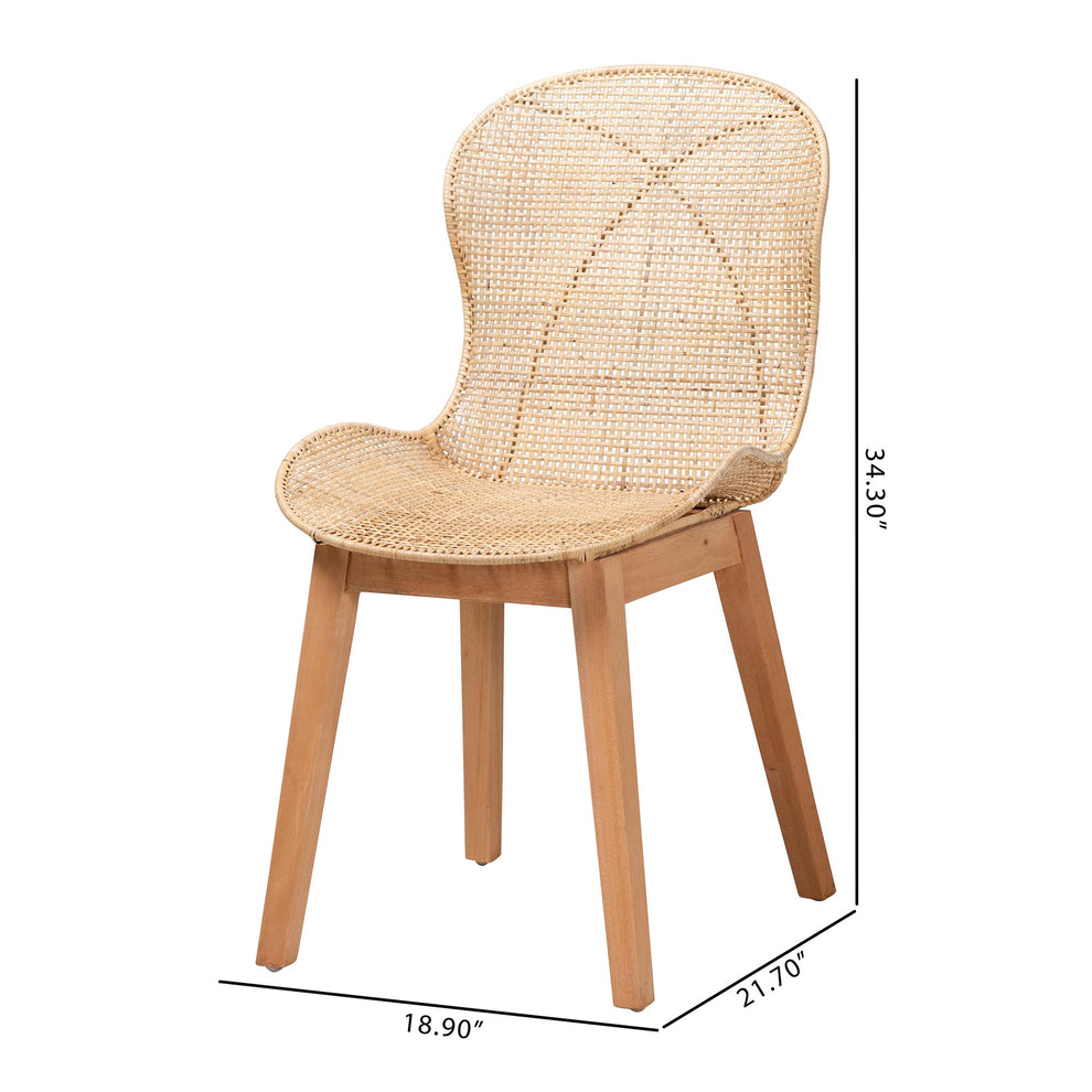 Baxton Studio bali & pari Sabelle Japandi Natural Brown Mahogany and Rattan 2-Piece Dining Chair Set | Dining Chairs | Modishstore - 8