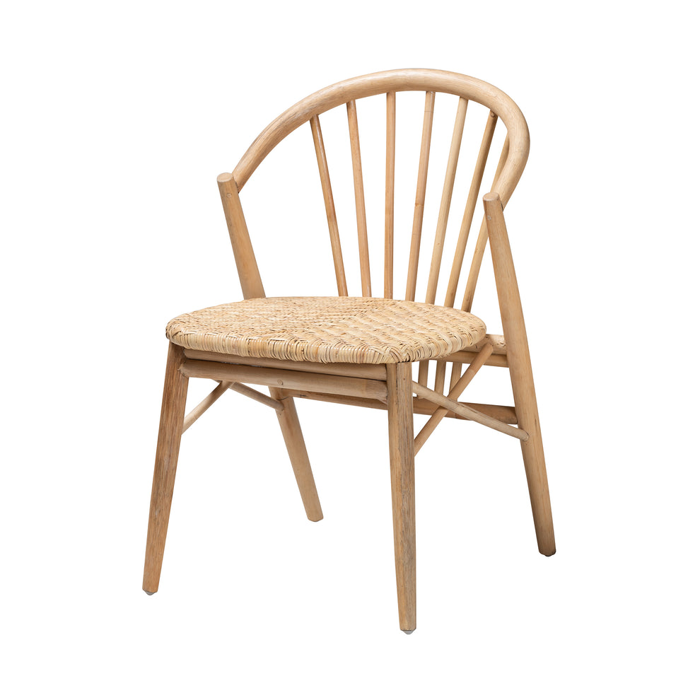 Baxton Studio bali & pari Kobe Mid-Century Modern Natural Brown Finished Wood and Rattan Dining Chair | Dining Chairs | Modishstore - 2