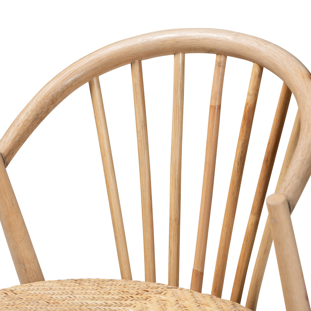Baxton Studio bali & pari Kobe Mid-Century Modern Natural Brown Finished Wood and Rattan Dining Chair | Dining Chairs | Modishstore - 6