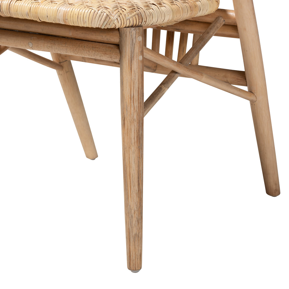 Baxton Studio bali & pari Kobe Mid-Century Modern Natural Brown Finished Wood and Rattan Dining Chair | Dining Chairs | Modishstore - 7