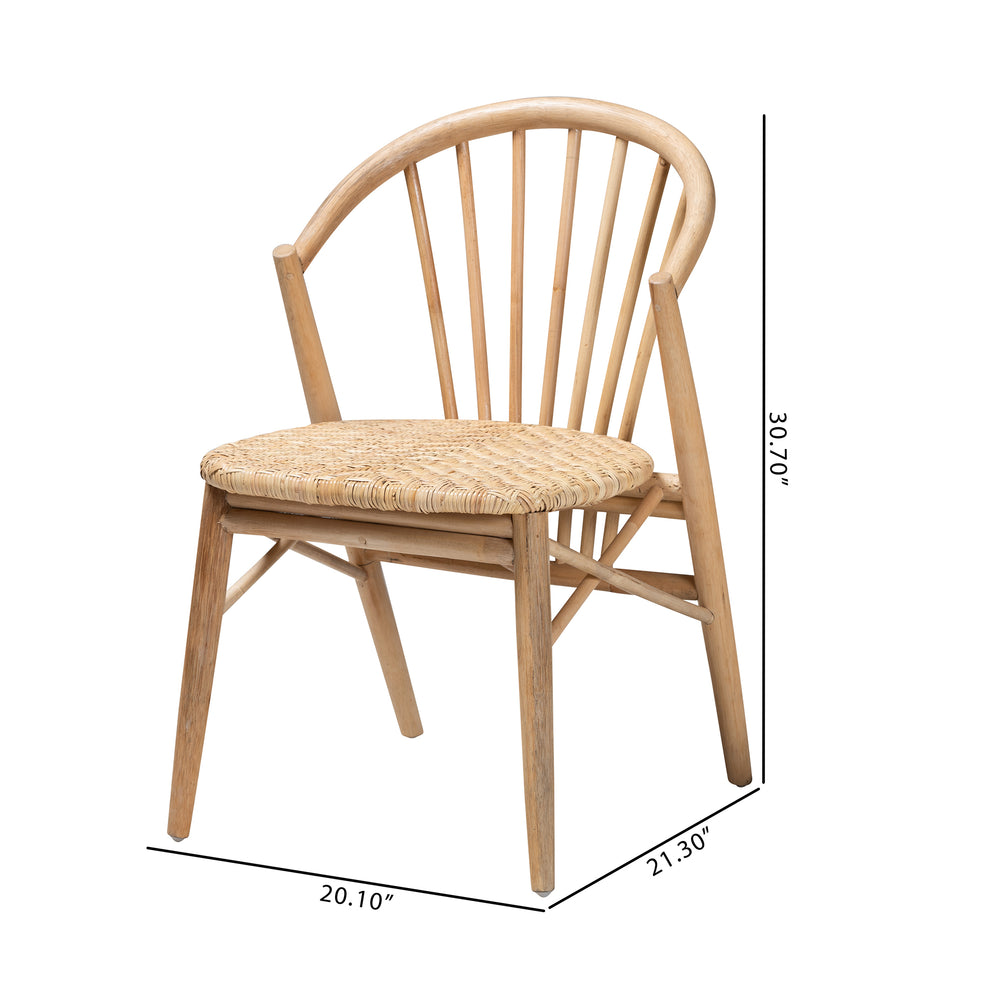 Baxton Studio bali & pari Kobe Mid-Century Modern Natural Brown Finished Wood and Rattan Dining Chair | Dining Chairs | Modishstore - 9