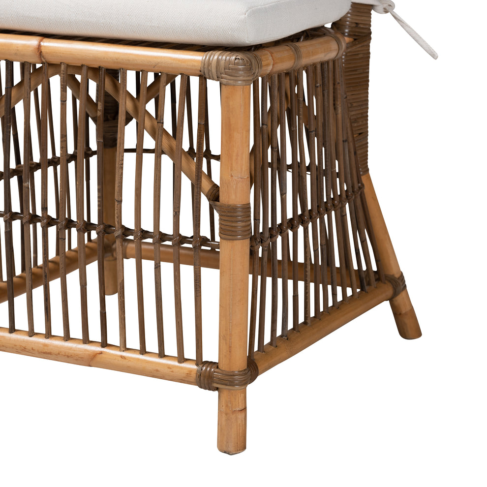 Baxton Studio bali & pari Kim Modern Bohemian White Fabric and Natural Brown Rattan Dining Chair | Dining Chairs | Modishstore - 7