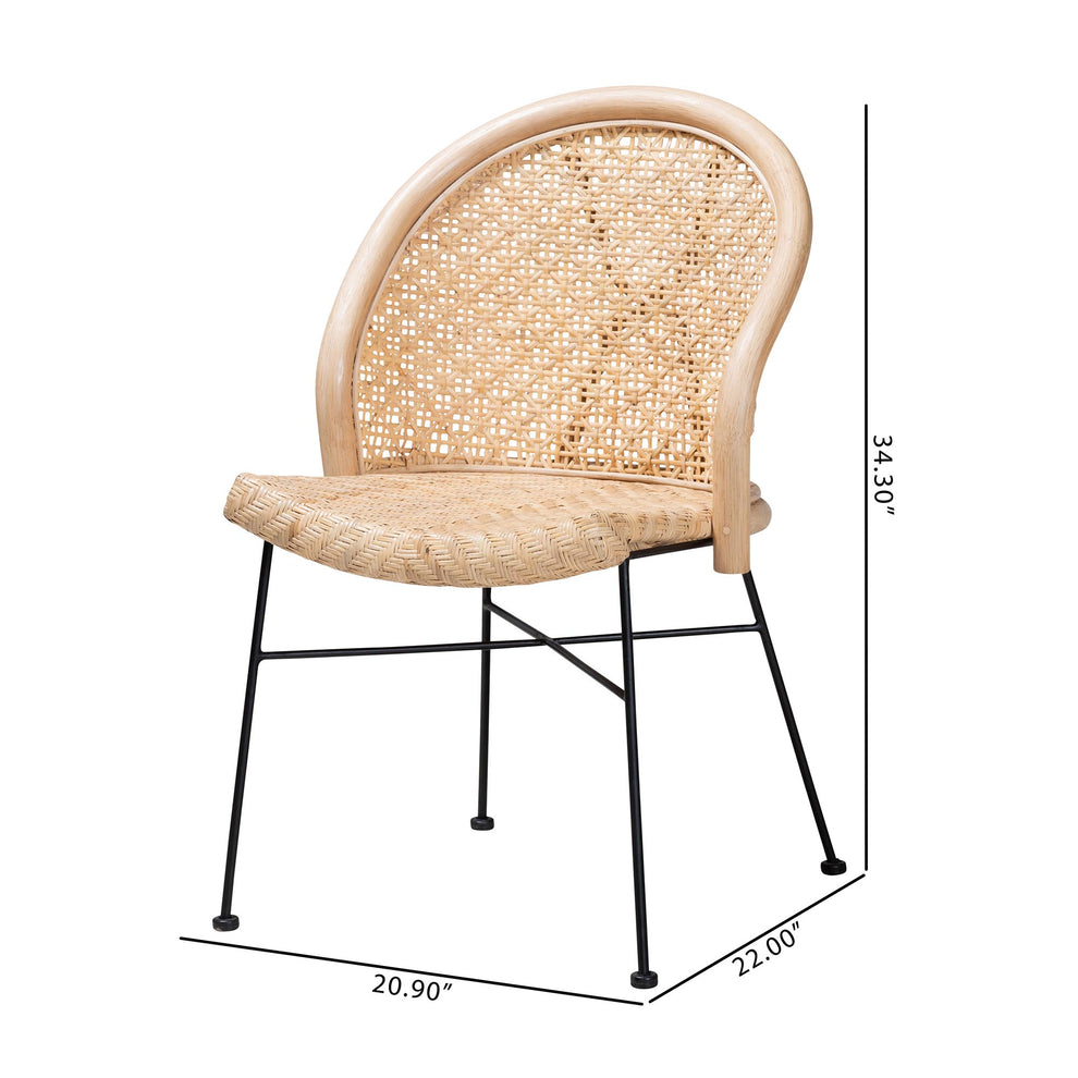 Baxton Studio bali & pari Lisa Modern Bohemian Natural Brown Rattan and Black Metal Dining Chair | Dining Chairs | Modishstore - 10
