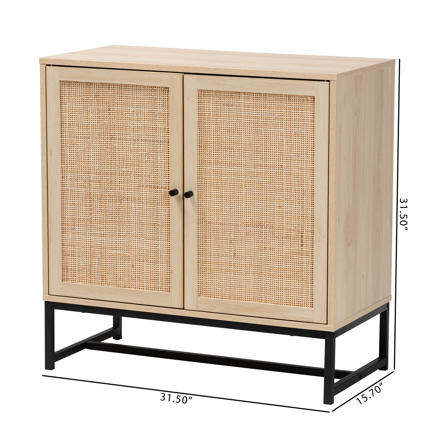 Baxton Studio Caterina Mid-Century Modern Transitional Natural Brown Finished Wood and Natural Rattan 2-Door Storage Cabinet | Cabinets | Modishstore - 10