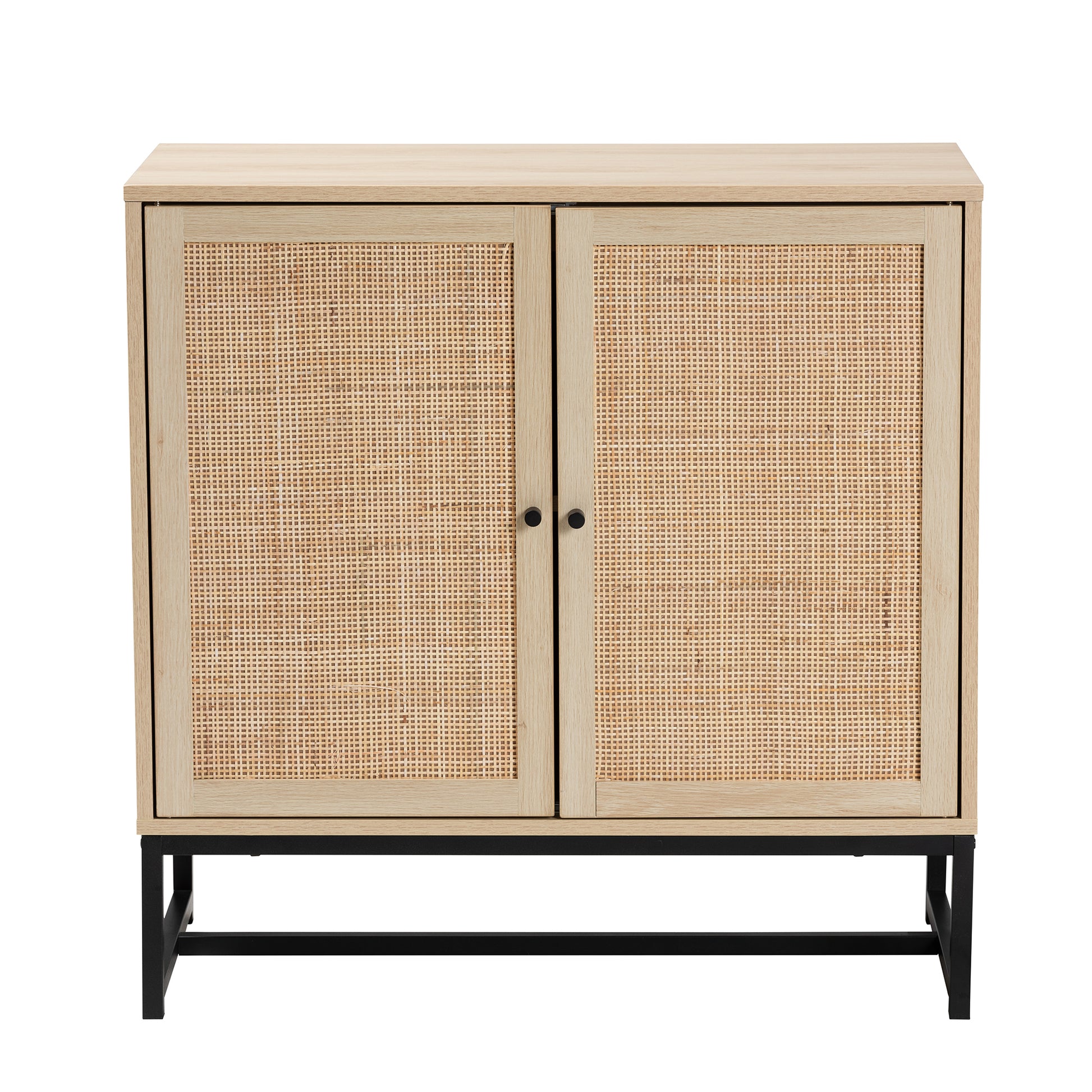 Baxton Studio Caterina Mid-Century Modern Transitional Natural Brown Finished Wood and Natural Rattan 2-Door Storage Cabinet | Cabinets | Modishstore - 4