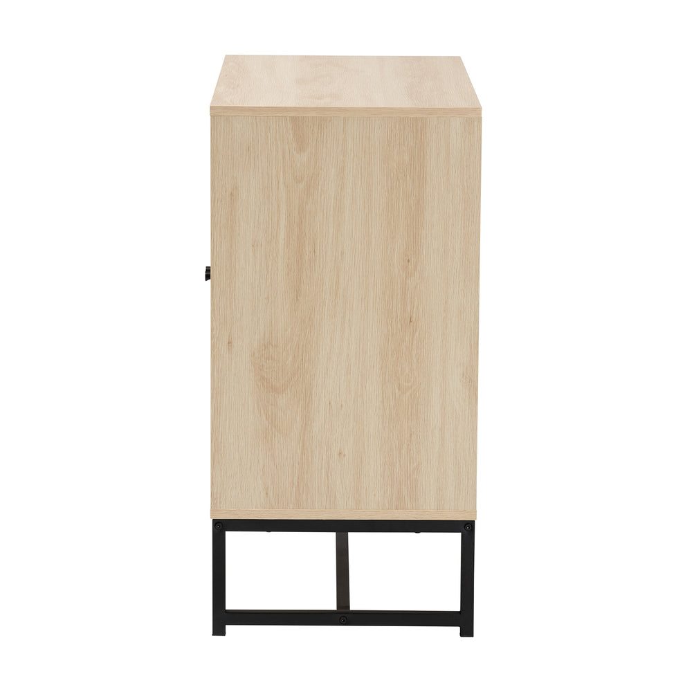 Baxton Studio Caterina Mid-Century Modern Transitional Natural Brown Finished Wood and Natural Rattan 2-Door Storage Cabinet | Cabinets | Modishstore - 5