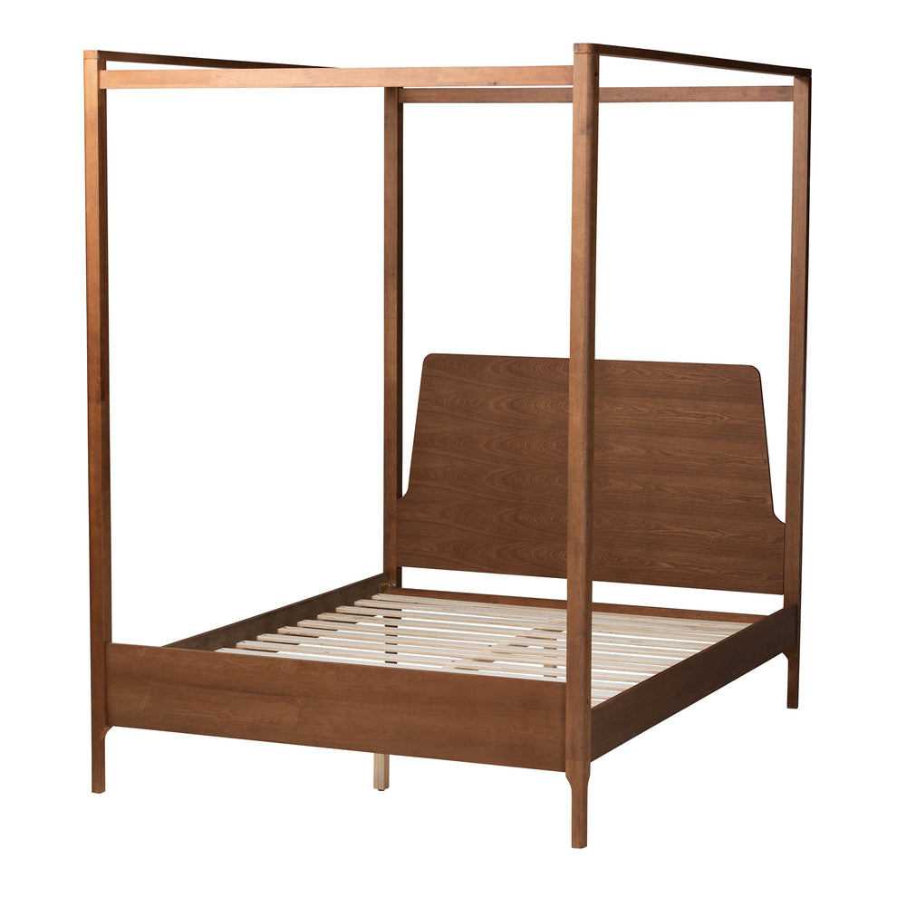 Baxton Studio Roman Classic and Traditional Ash Walnut Finished Wood Queen Size Canopy Bed | Beds | Modishstore - 4