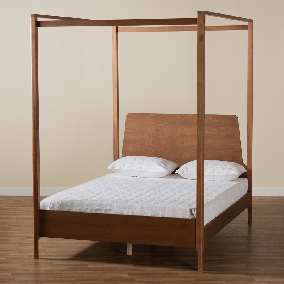 Baxton Studio Roman Classic and Traditional Ash Walnut Finished Wood Queen Size Canopy Bed | Beds | Modishstore - 9