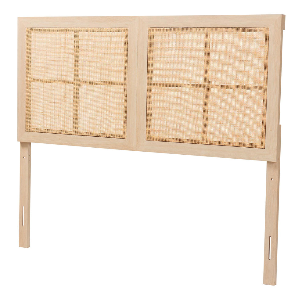 Baxton Studio Oline Modern Bohemian Light Brown Finished Wood and Natural Rattan Queen Size Headboard | Headboards | Modishstore - 3