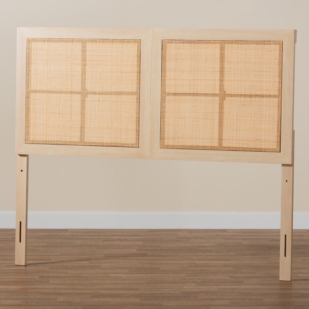 Baxton Studio Oline Modern Bohemian Light Brown Finished Wood and Natural Rattan Queen Size Headboard | Headboards | Modishstore - 8