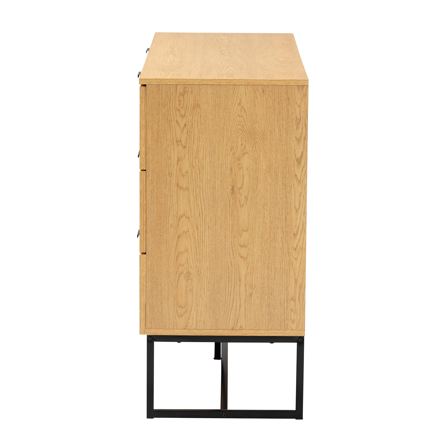 Baxton Studio Sawyer Mid-Century Modern Industrial Oak Brown Finished Wood and Black Metal 6-Drawer Storage Cabinet with Natural Rattan | Cabinets | Modishstore - 5