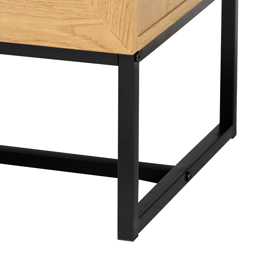 Baxton Studio Sawyer Mid-Century Modern Industrial Oak Brown Finished Wood and Black Metal 6-Drawer Storage Cabinet with Natural Rattan | Cabinets | Modishstore - 7