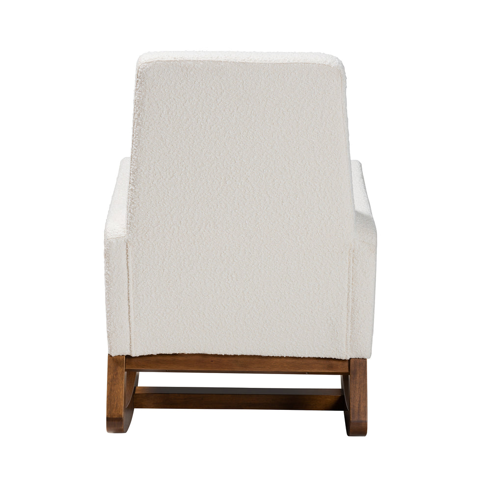 Baxton Studio Yashiya Mid-Century Modern Off-White Boucle Upholstered and Walnut Brown Finished Wood Rocking Chair | Rocking Chairs | Modishstore - 5