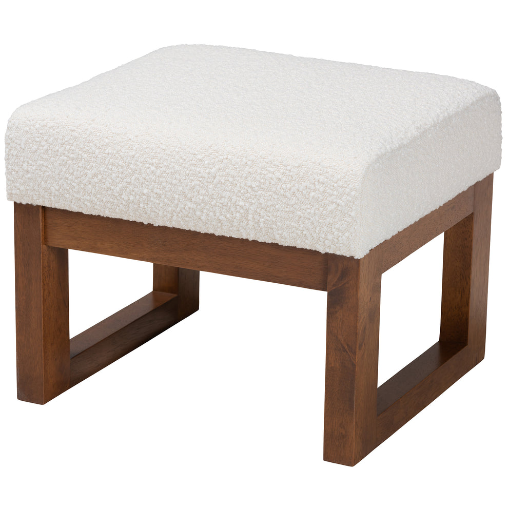 Baxton Studio Yashiya Mid-Century Modern Off-White Boucle Upholstered and Walnut Brown Finished Wood Ottoman Footstool | Ottomans | Modishstore - 2