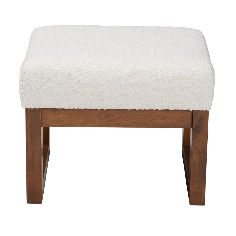 Baxton Studio Yashiya Mid-Century Modern Off-White Boucle Upholstered and Walnut Brown Finished Wood Ottoman Footstool | Ottomans | Modishstore - 3