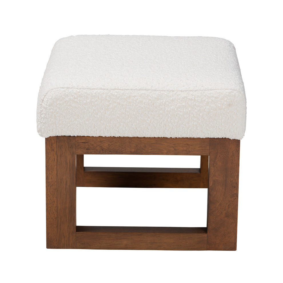 Baxton Studio Yashiya Mid-Century Modern Off-White Boucle Upholstered and Walnut Brown Finished Wood Ottoman Footstool | Ottomans | Modishstore - 4