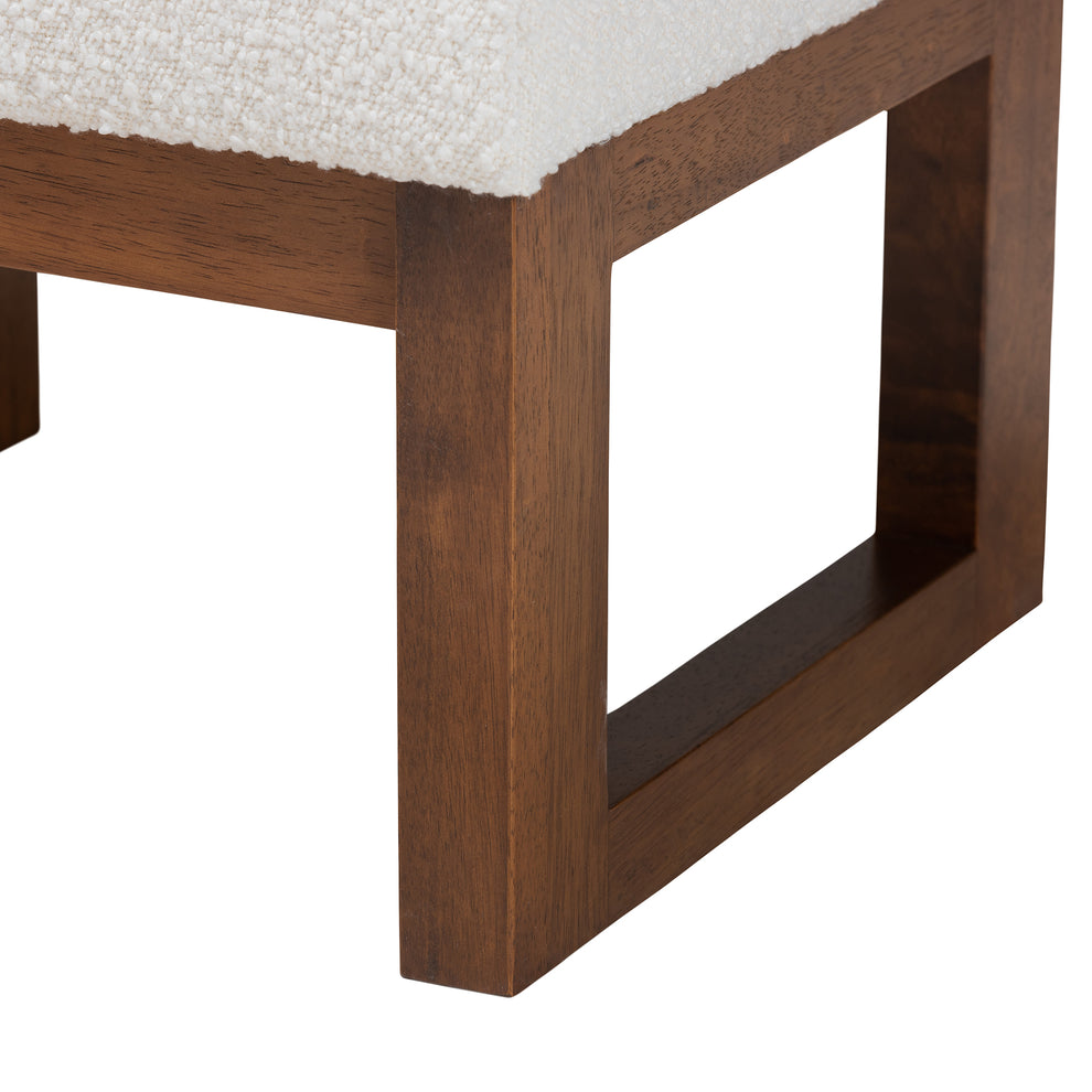 Baxton Studio Yashiya Mid-Century Modern Off-White Boucle Upholstered and Walnut Brown Finished Wood Ottoman Footstool | Ottomans | Modishstore - 5