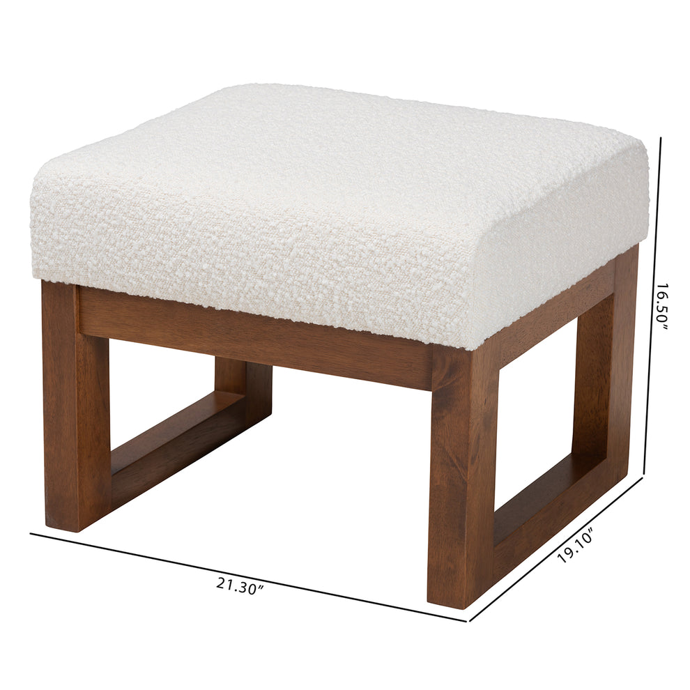 Baxton Studio Yashiya Mid-Century Modern Off-White Boucle Upholstered and Walnut Brown Finished Wood Ottoman Footstool | Ottomans | Modishstore - 8