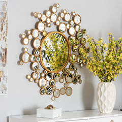 Baxton Studio Castiel Modern Glam and Luxe Antique Goldleaf Metal Bubble Accent Wall Mirror