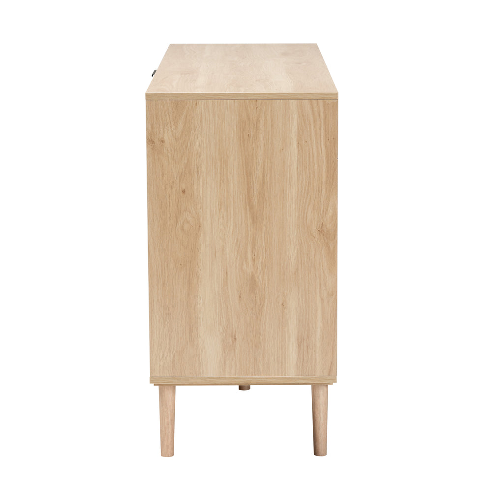 Baxton Studio Harrison Mid-Century Modern Natural Brown Finished Wood and Natural Rattan 3-Drawer Sideboard | Sideboards | Modishstore - 5