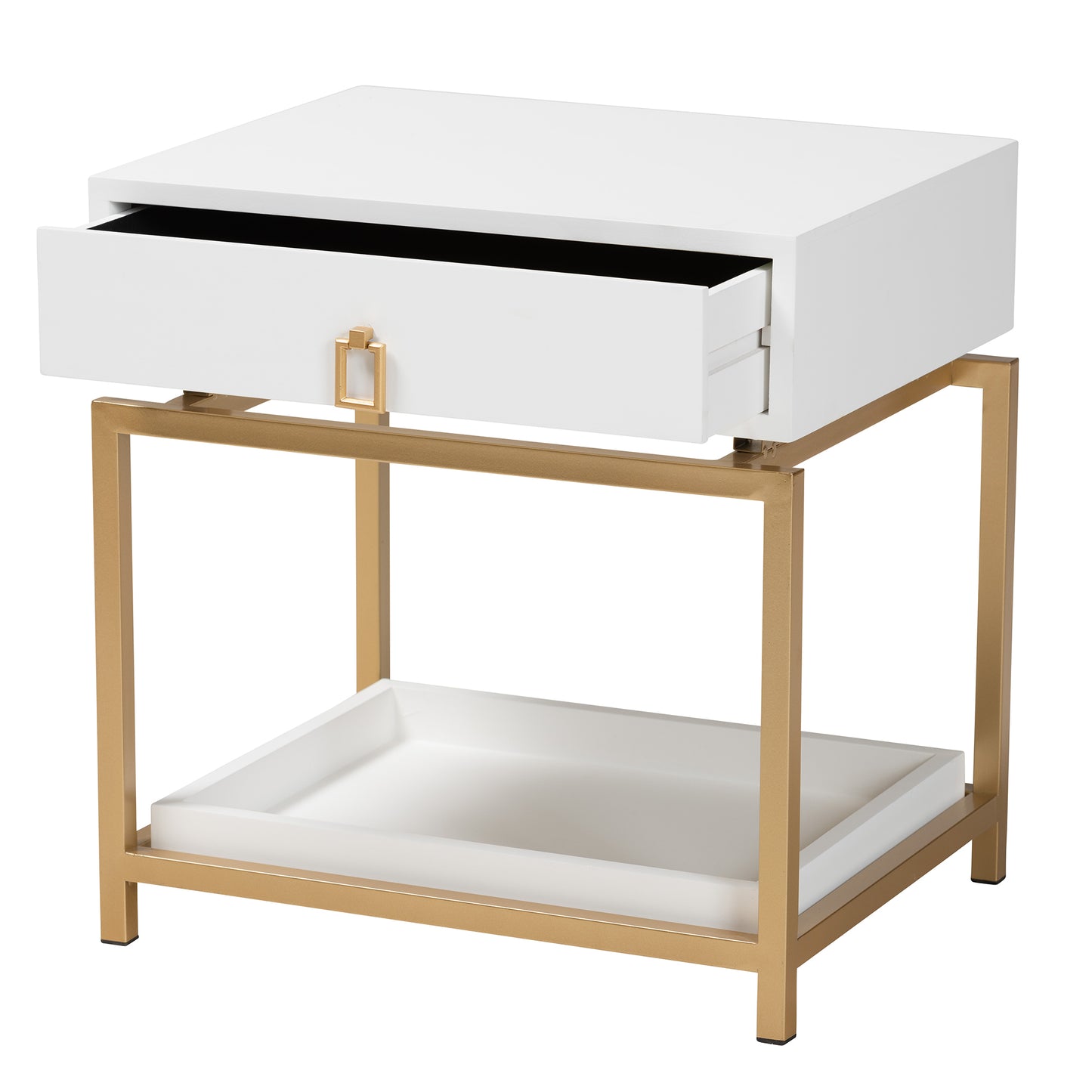 Baxton Studio Melosa Modern Glam and Luxe White Finished Wood and Gold Metal 1-Drawer End Table | Cabinets | Modishstore - 5