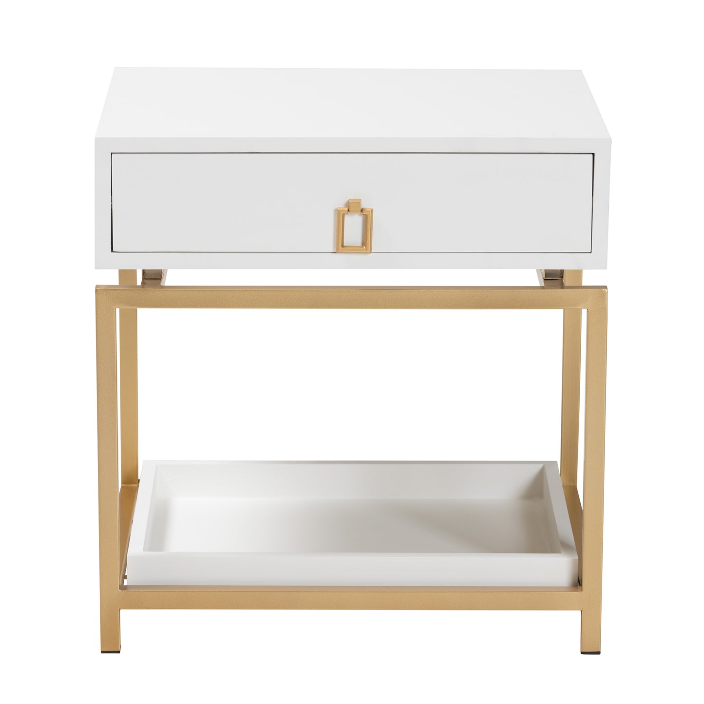 Baxton Studio Melosa Modern Glam and Luxe White Finished Wood and Gold Metal 1-Drawer End Table | Cabinets | Modishstore - 6