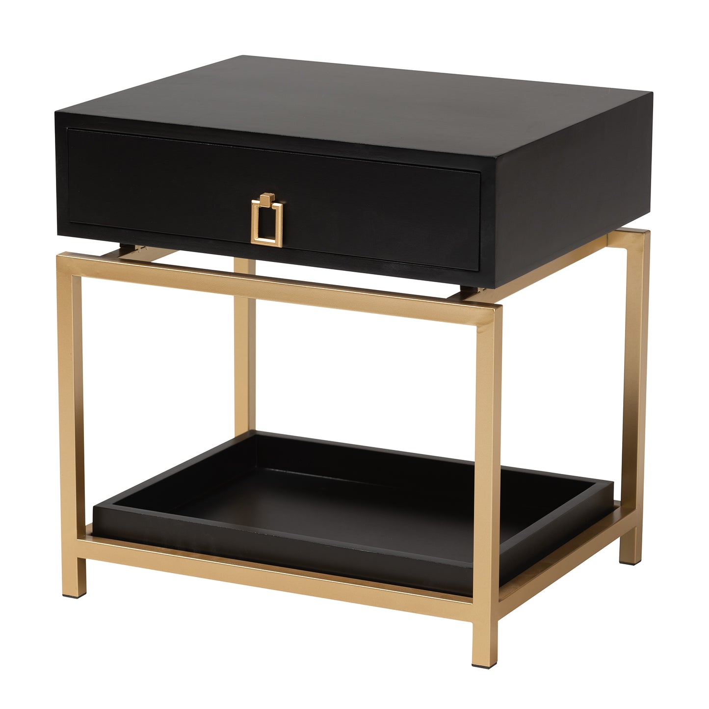 Baxton Studio Melosa Modern Glam and Luxe Black Finished Wood and Gold Metal 1-Drawer End Table | Cabinets | Modishstore - 4