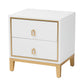 Baxton Studio Donald Modern Glam and Luxe White Finished Wood and Gold Metal 2-Drawer End Table | End Tables | Modishstore - 2