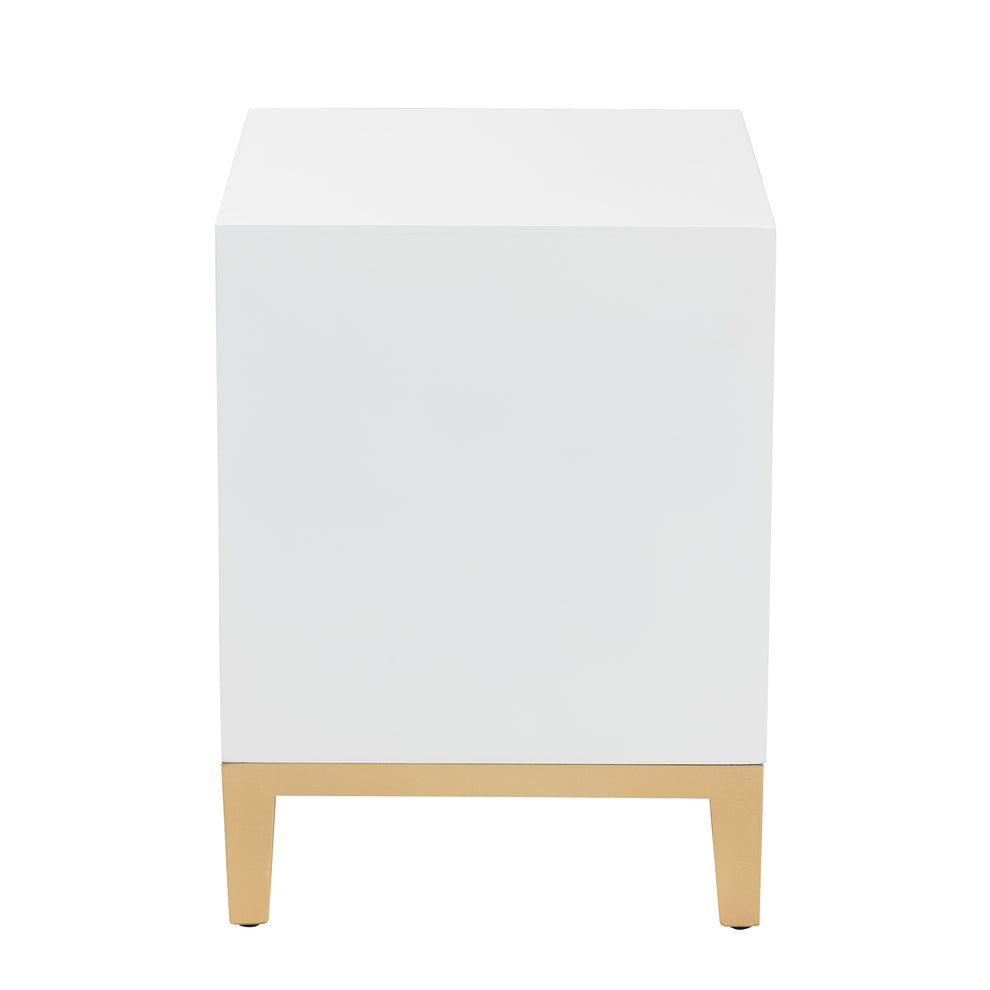 Baxton Studio Donald Modern Glam and Luxe White Finished Wood and Gold Metal 2-Drawer End Table | End Tables | Modishstore - 5