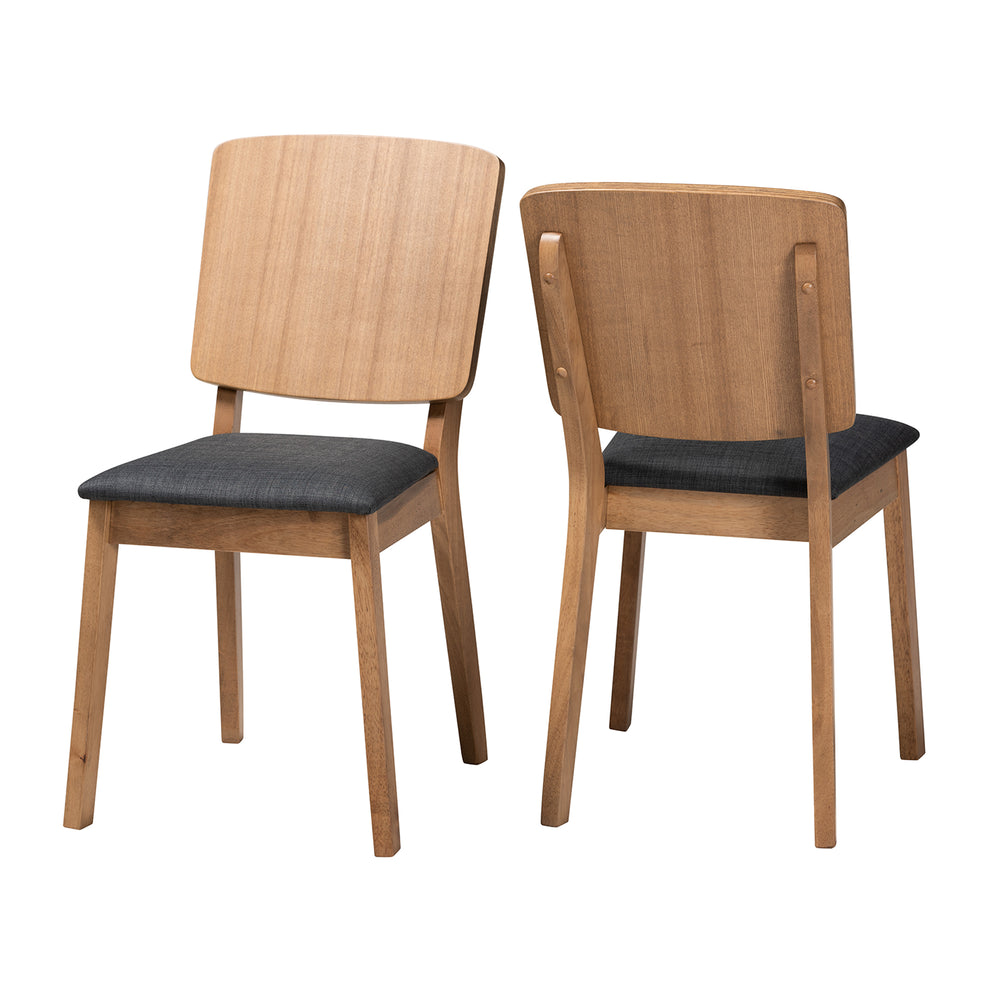 Baxton Studio Denmark Mid-Century Modern Dark Grey Fabric and French Oak Brown Finished Rubberwood 2-Piece Dining Chair Set | Dining Chairs | Modishstore - 2