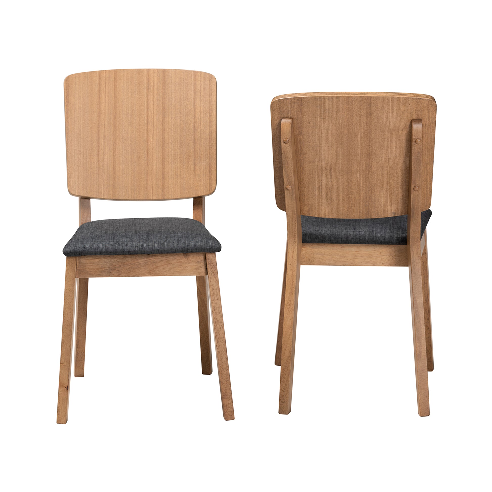 Baxton Studio Denmark Mid-Century Modern Dark Grey Fabric and French Oak Brown Finished Rubberwood 2-Piece Dining Chair Set | Dining Chairs | Modishstore - 3