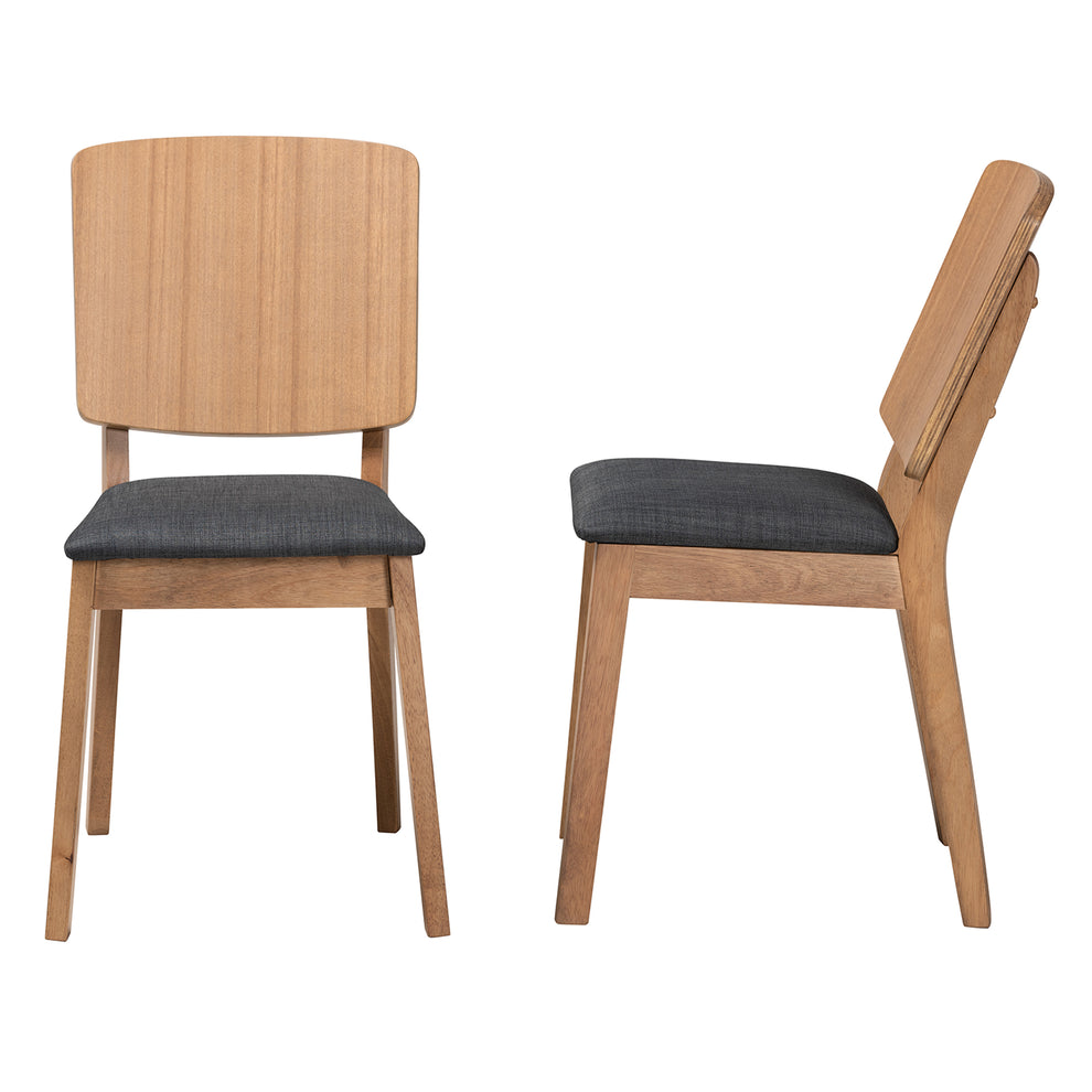 Baxton Studio Denmark Mid-Century Modern Dark Grey Fabric and French Oak Brown Finished Rubberwood 2-Piece Dining Chair Set | Dining Chairs | Modishstore - 4
