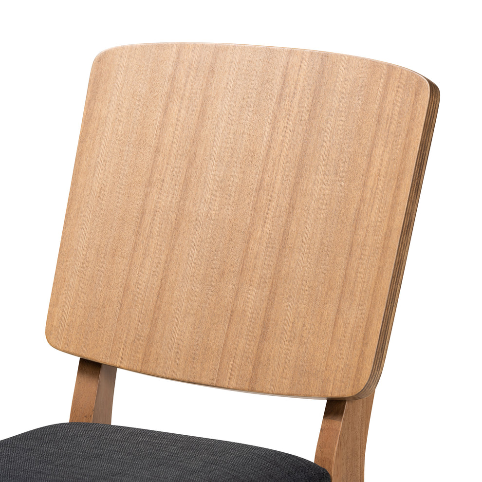 Baxton Studio Denmark Mid-Century Modern Dark Grey Fabric and French Oak Brown Finished Rubberwood 2-Piece Dining Chair Set | Dining Chairs | Modishstore - 5