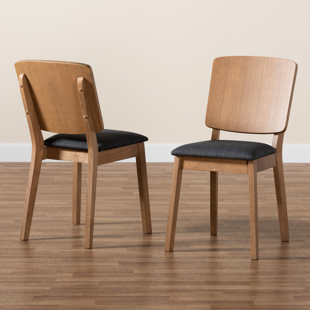 Baxton Studio Denmark Mid-Century Modern Dark Grey Fabric and French Oak Brown Finished Rubberwood 2-Piece Dining Chair Set | Dining Chairs | Modishstore - 9