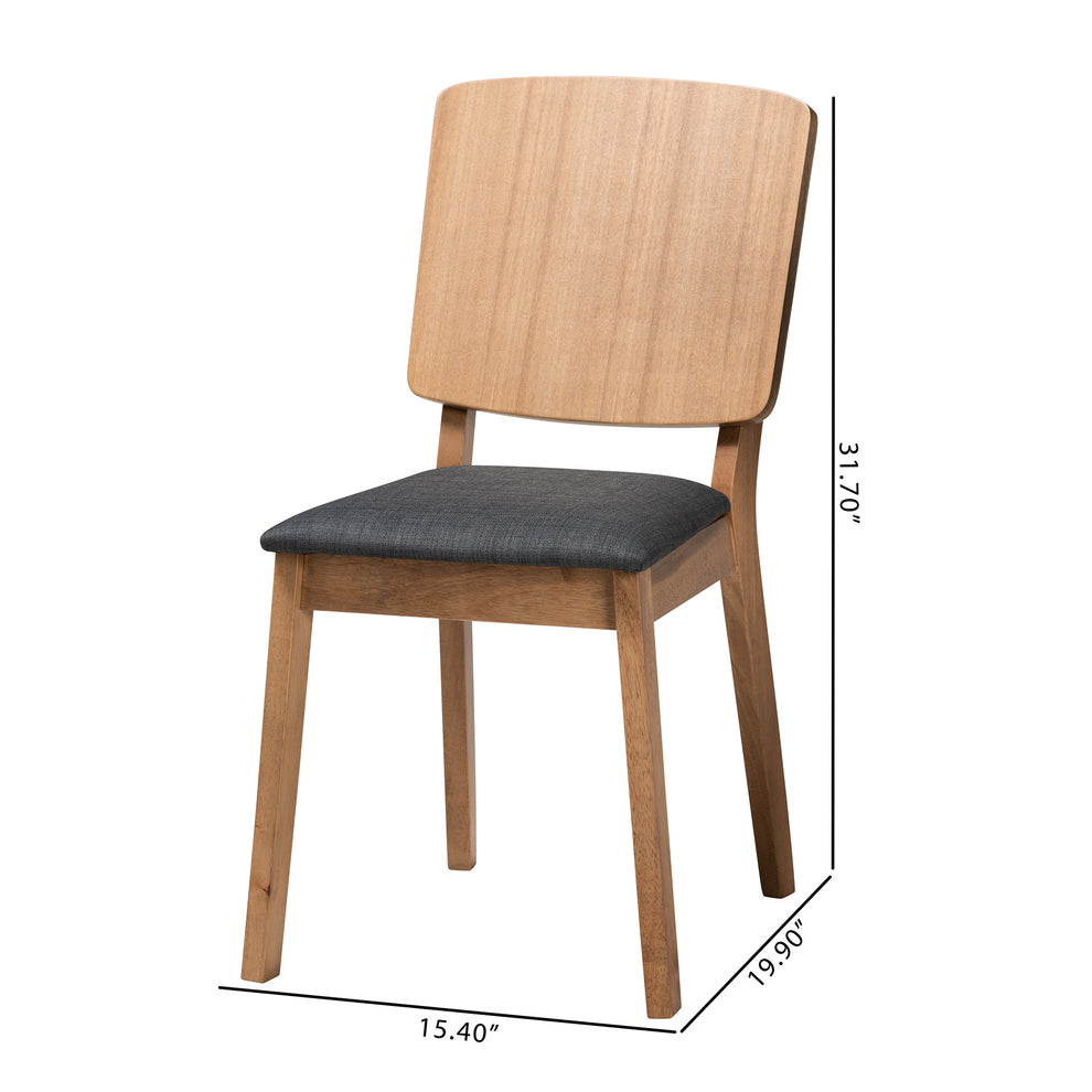 Baxton Studio Denmark Mid-Century Modern Dark Grey Fabric and French Oak Brown Finished Rubberwood 2-Piece Dining Chair Set | Dining Chairs | Modishstore - 8