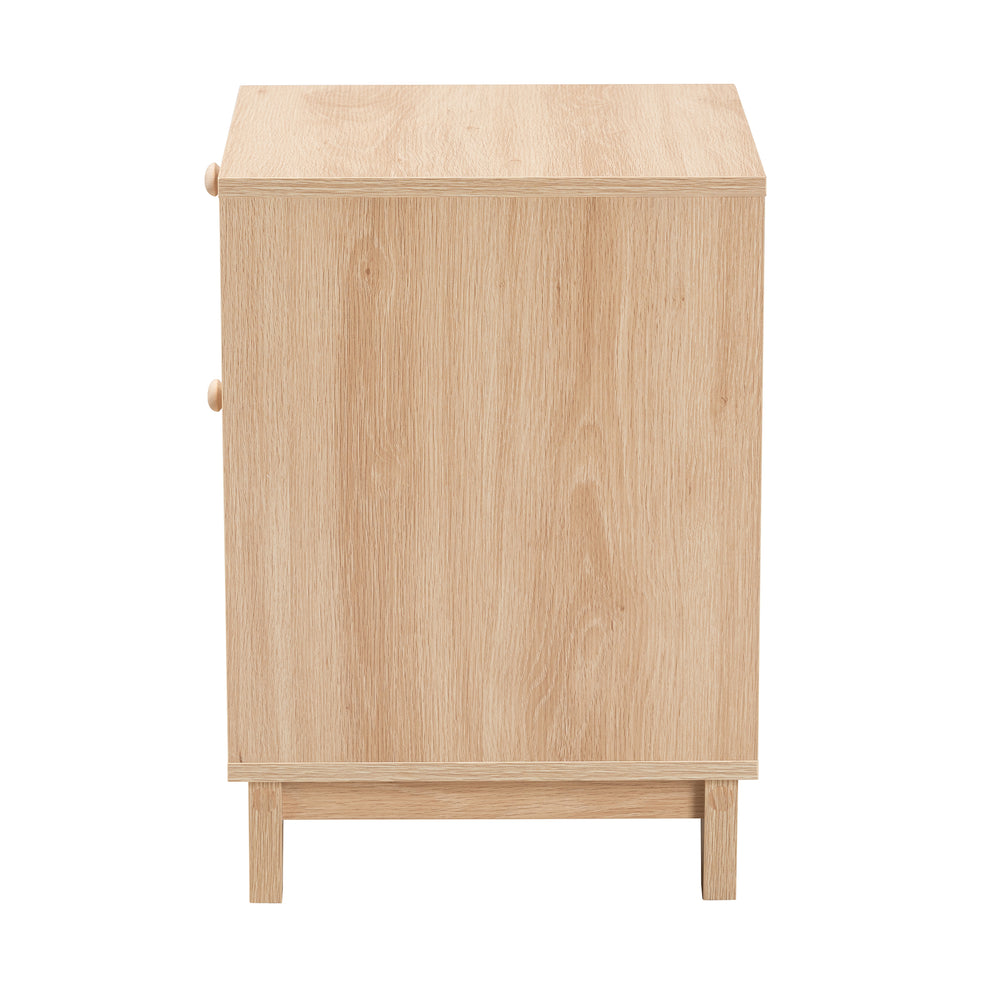 Baxton Studio Elsbeth Mid-Century Modern Light Brown Finished Wood and Natural Rattan 1-Drawer End Table | End Tables | Modishstore - 5