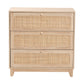 Baxton Studio Elsbeth Japandi Oak Brown Finished Wood and Natural Rattan 3-Drawer Storage Cabinet | Cabinets | Modishstore - 4