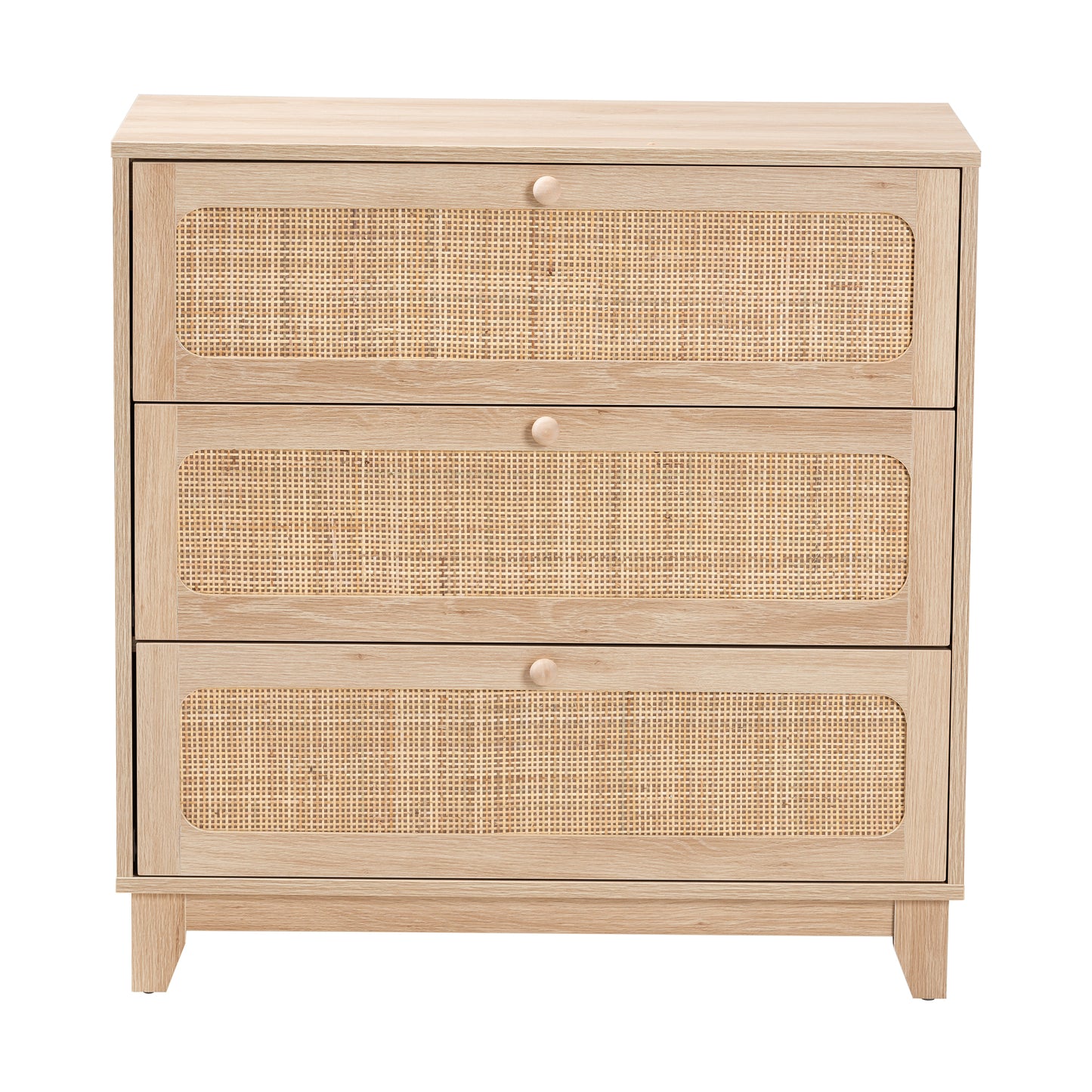 Baxton Studio Elsbeth Japandi Oak Brown Finished Wood and Natural Rattan 3-Drawer Storage Cabinet | Cabinets | Modishstore - 4