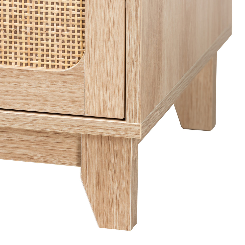 Baxton Studio Elsbeth Japandi Oak Brown Finished Wood and Natural Rattan 3-Drawer Storage Cabinet | Cabinets | Modishstore - 7